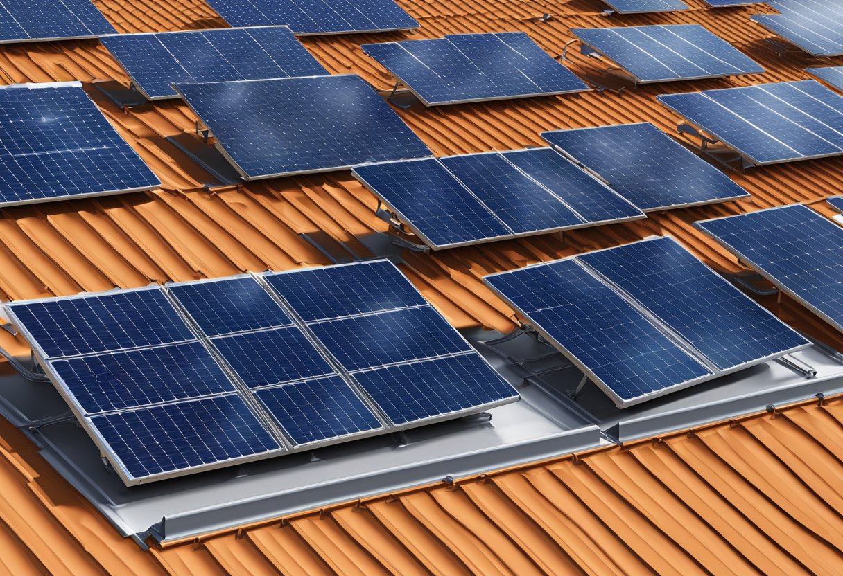 Solar panels on a metal roof, various types and materials