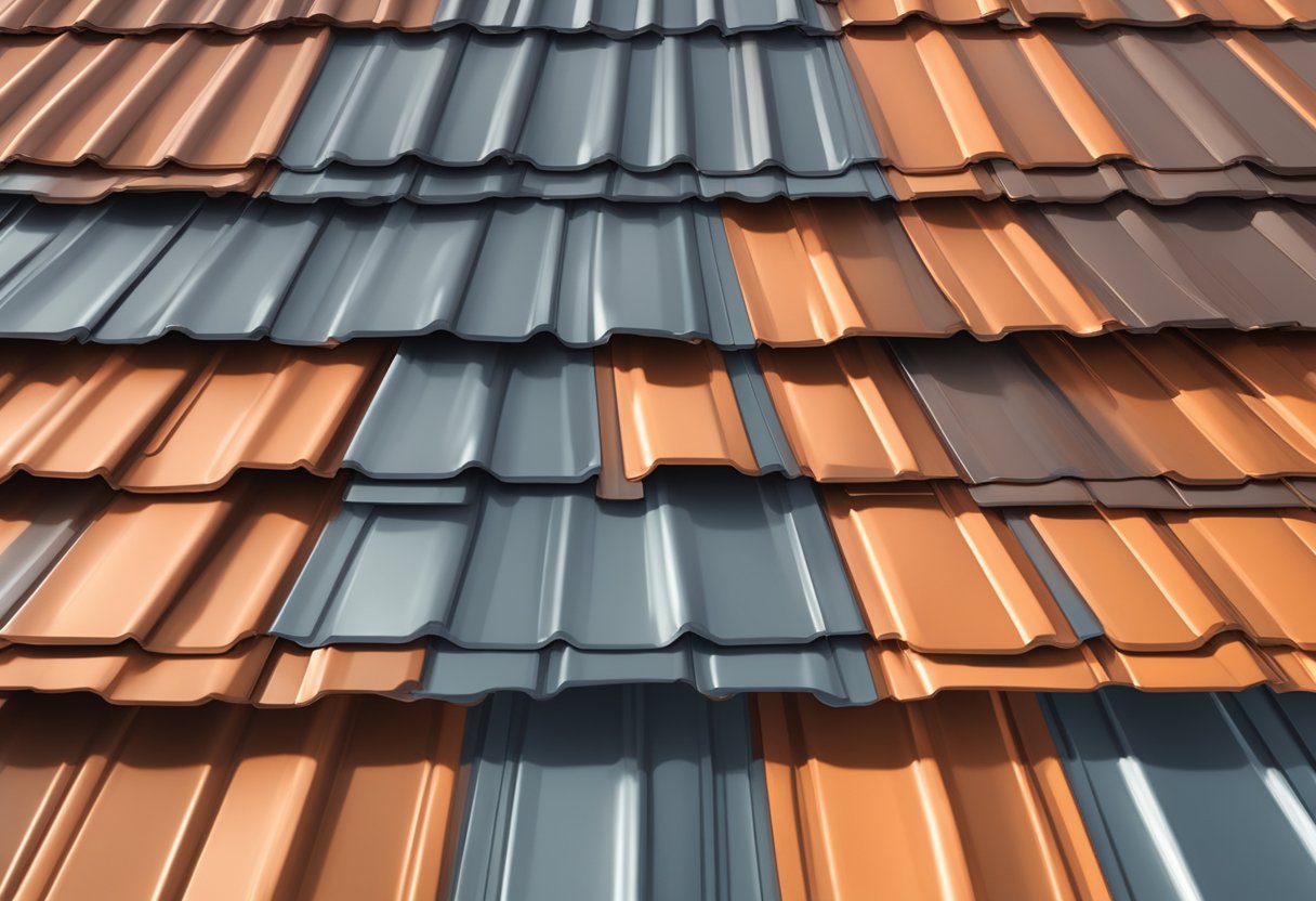 A metal roof and shingles side by side, with a price tag and a visual comparison of their aesthetic appeal